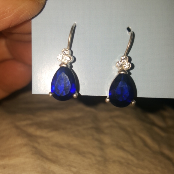 Sapphire Teardrops with Clear Rhinestone Earrings - Picture 5 of 5